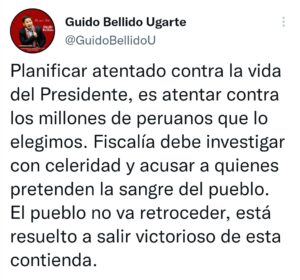 Guido Bellido advirtió en sus redes sociales sobre presunto atentado contra Pedro Castillo. 